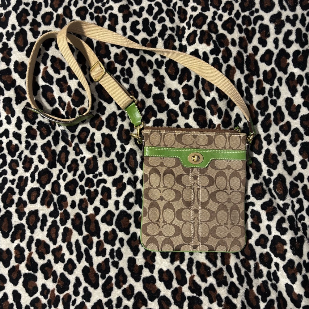 Stylish Brown and Green Coach Crossbody Bag